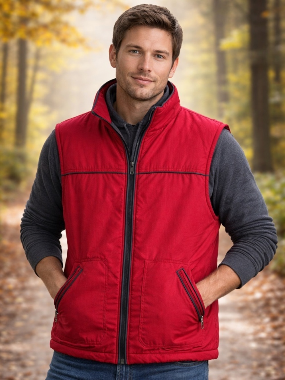 Vintage Alpinetek Red Puffer Vest Men’s M Zip Outdoor Hiking Lightweight Jacket